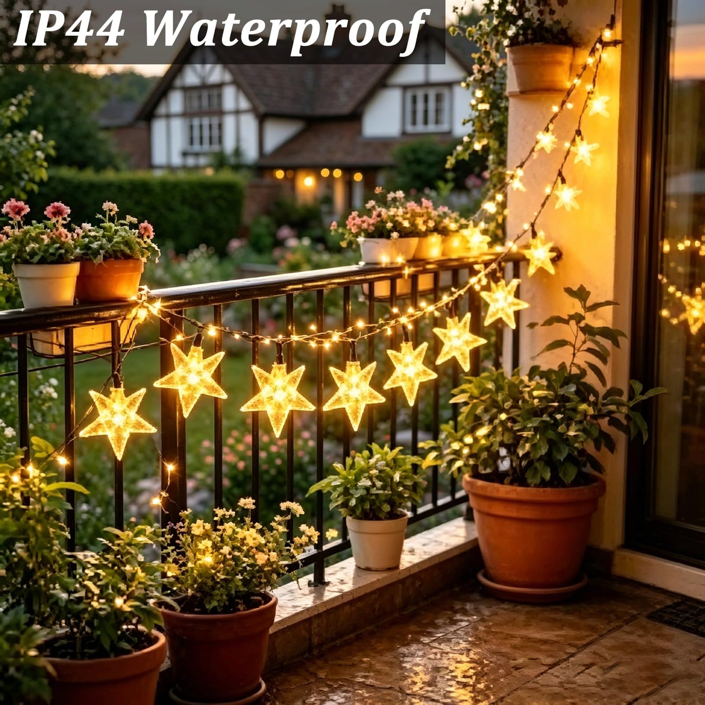 Solar Star Lights Outdoor - 50 LED Solar String Lights Outdoor Waterproof, 30.68ft Solar Powered Star String Lights, Warm White Twinkle Fairy Lights for Garden Fence Yard Decorations, 8 Modes