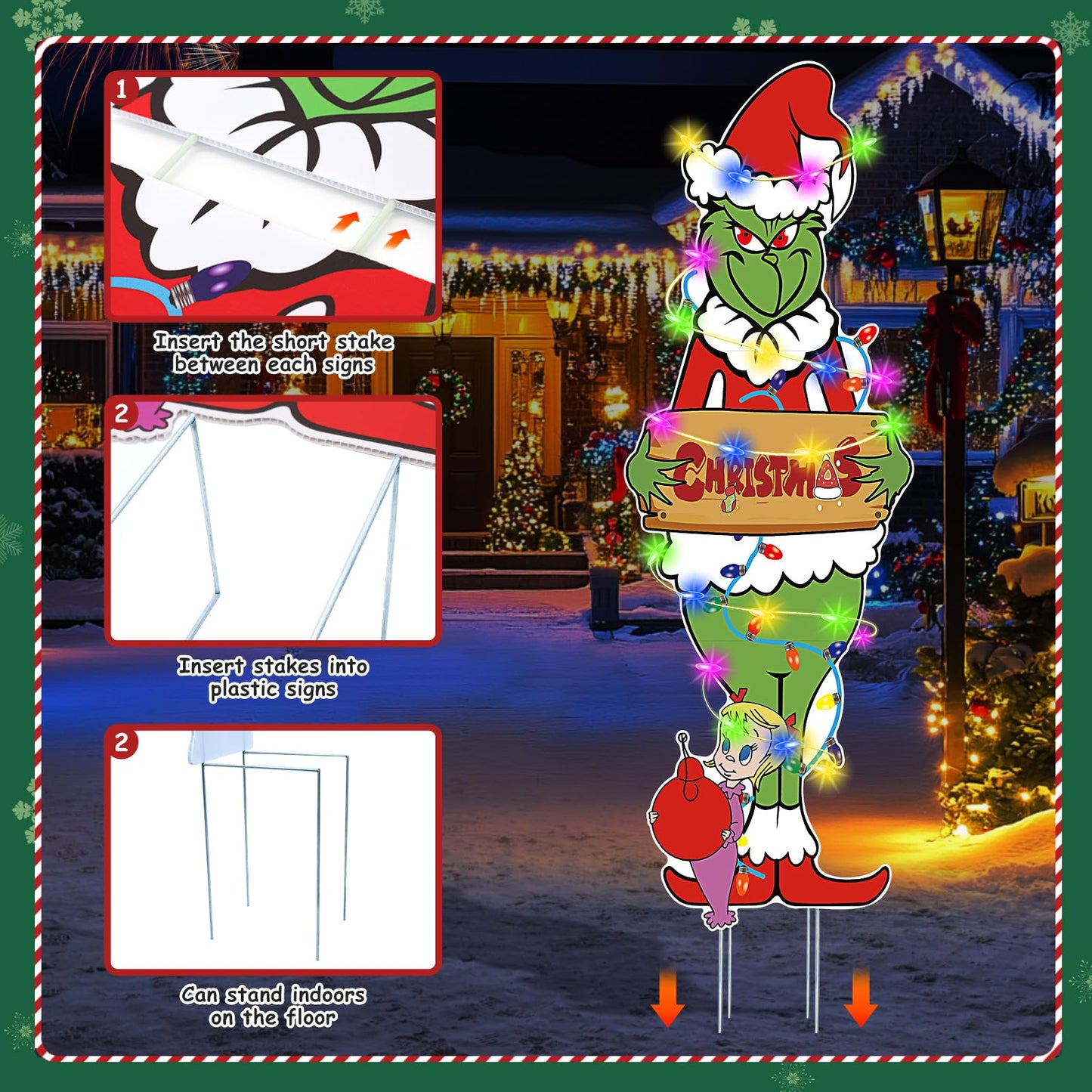 HEORIM 2 Pcs Large Christmas Outdoor Decorations with Metal Stakes Merry Christmas Yard Signs for Lawn, Garden Yard Decor