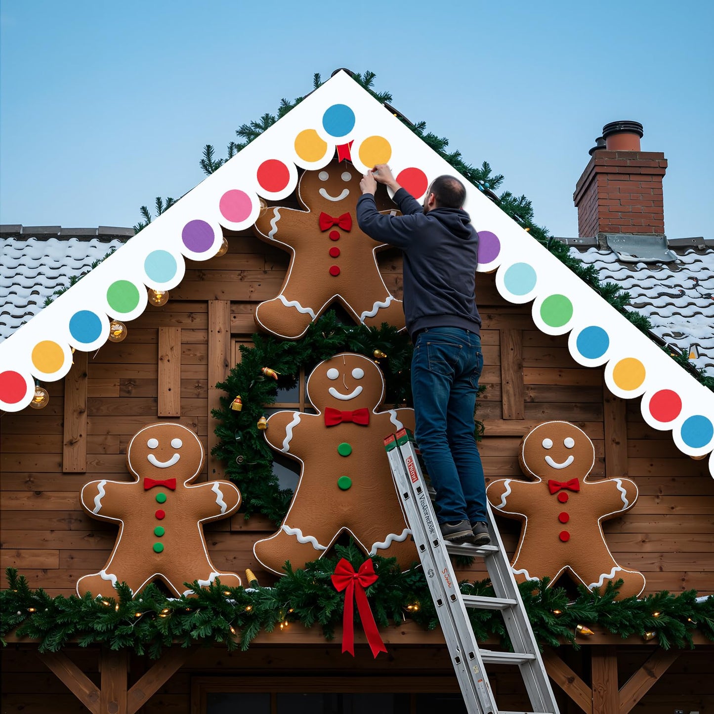 Tudomro 23 ft Outdoor Christmas Gingerbread House Decorations Gingerbread Roof Porch Door Window Banner with Viscose Xmas Roof Trim for Xmas House Winter Holiday Party Decor