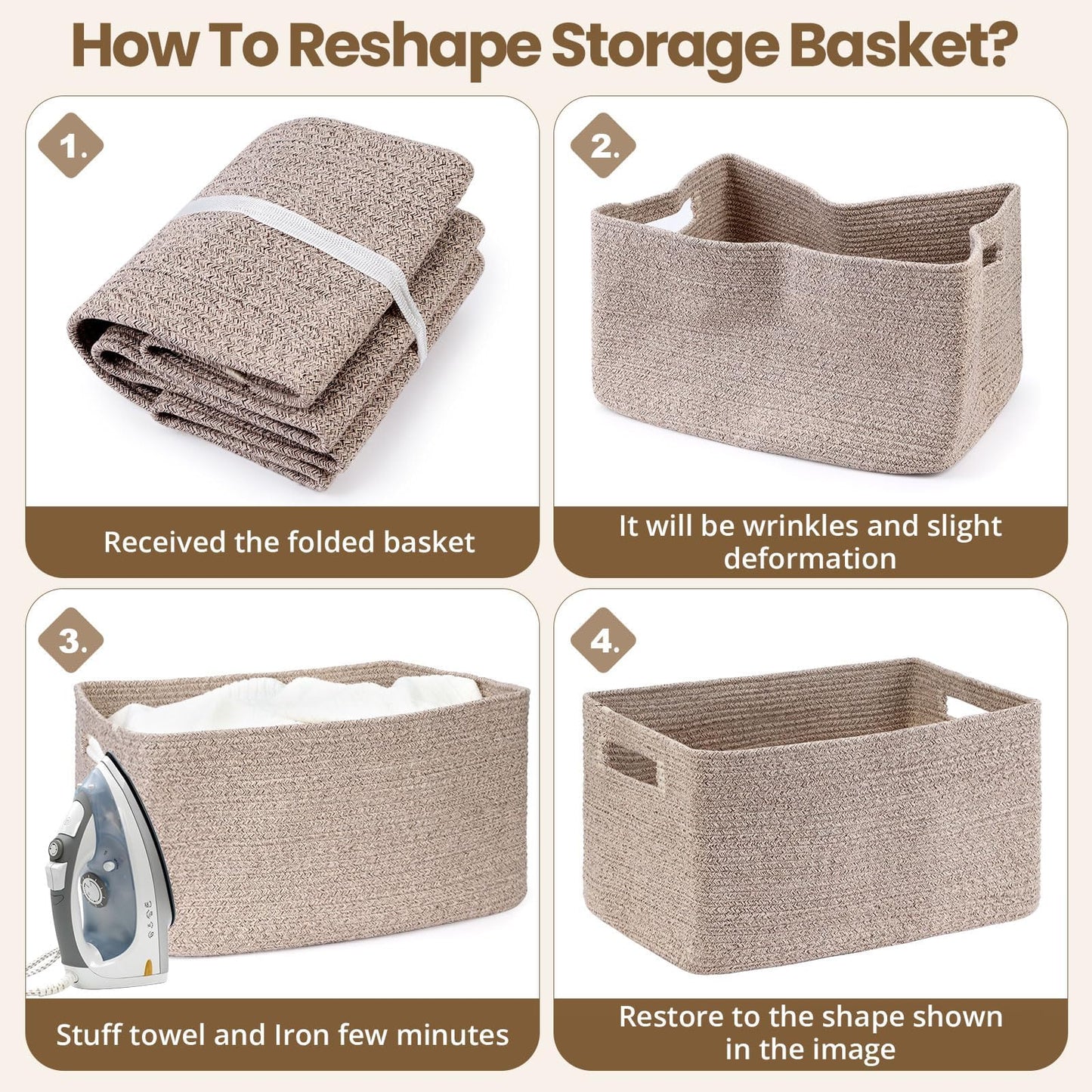 Optish 75L Large Blanket Basket, Woven Rope Storage Basket with Handles for Organizing Clothes and Toys for Bedroom, Bathroom, Nursery, Decorative Storage Bin, 22” x 17” x 11.5”, Brown