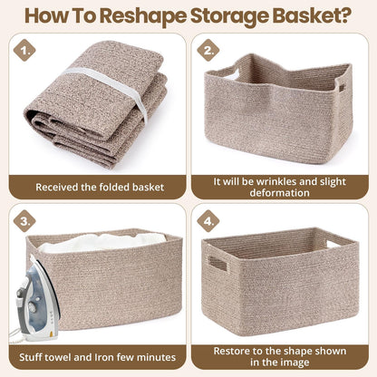 Optish 75L Large Blanket Basket, Woven Rope Storage Basket with Handles for Organizing Clothes and Toys for Bedroom, Bathroom, Nursery, Decorative Storage Bin, 22” x 17” x 11.5”, Brown