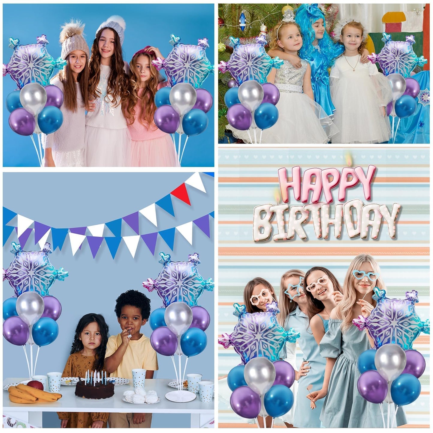 Snow Birthday Party Balloons Stand Kit 2 Sets With Snowflake Foil Balloons for Winter Wonderland Girl Princess Birthday Party Themed Decorations - Balloon Centerpiece for Tables