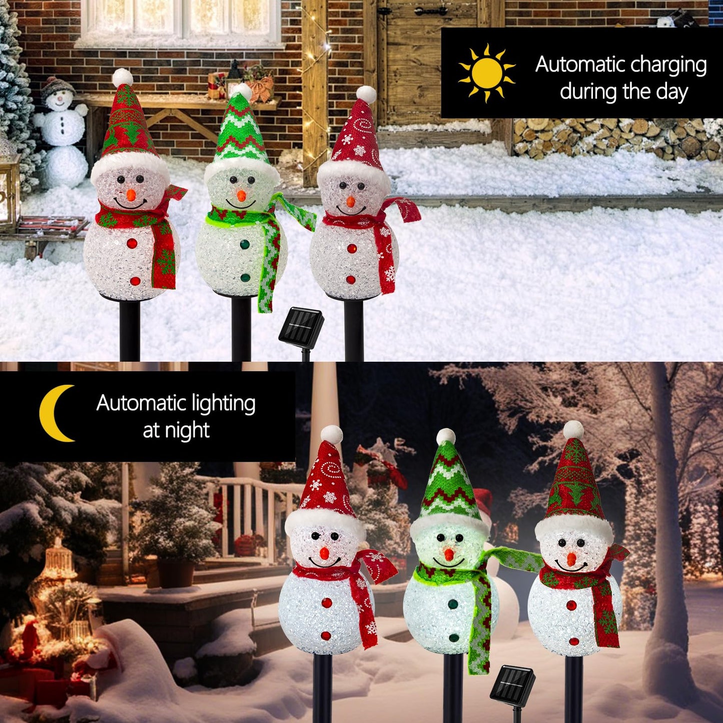 TAILERRI Solar Christmas Pathway Lights Outdoor Decorations, Set of 3 LED Snowman Stake Lights, Waterproof Walkway Landscape Light for Yard, Garden, Winter Decor (Red/Green Snowman, 3-Pack)