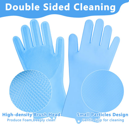 Maiiu Pet Grooming Gloves—Heat Resistant Dog Washing Gloves with High-Density Teeth, Dog Bath Scrubber with Enhanced Five Finger Design, Silicone Gloves for Dogs and Cats Bathing, Massage (Blue)