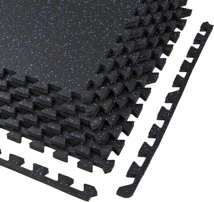 Xspec Interlocking Rubber EVA Foam Exercise Mat - Durable Gym Flooring Tiles | 48 sq ft (12 Tiles) | Black/Blue