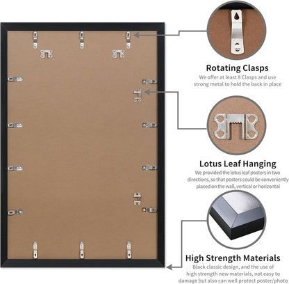 24x36 Poster Frames - Black 2 Pack with HD Plexiglass | Durable Scratch-Proof Design for Vertical or Horizontal Mounting
