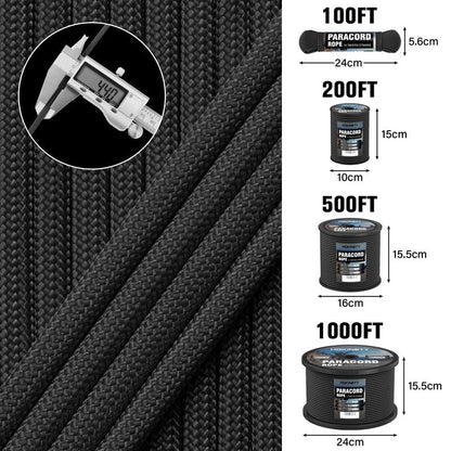 HOKINETY 1200 Paracord Rope - 4.4mm 14 Strand Nylon Parachute Spool para Cord Lanyard for Outdoor Camping Survival Utility Tent Crafting DIY Projects Fishing Clothsline Bracelet - Black 300FT