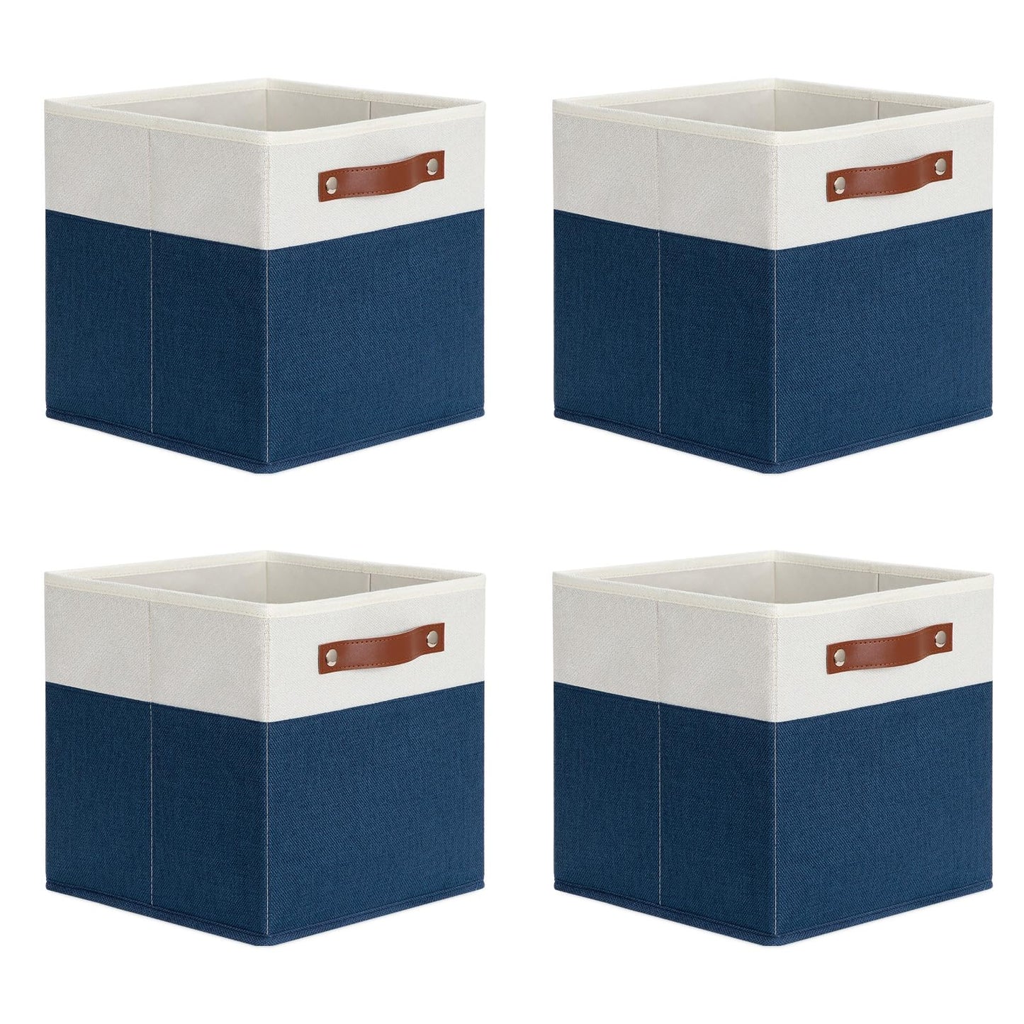 DULLEMELO Fabric Bins for Cube 11x11, Gift Baskets Empty for Boy Girl Mother Father Christmas Festival,Fabric Storage Bins Cube Organizer Baskets With Leather Handles(White&Blue)