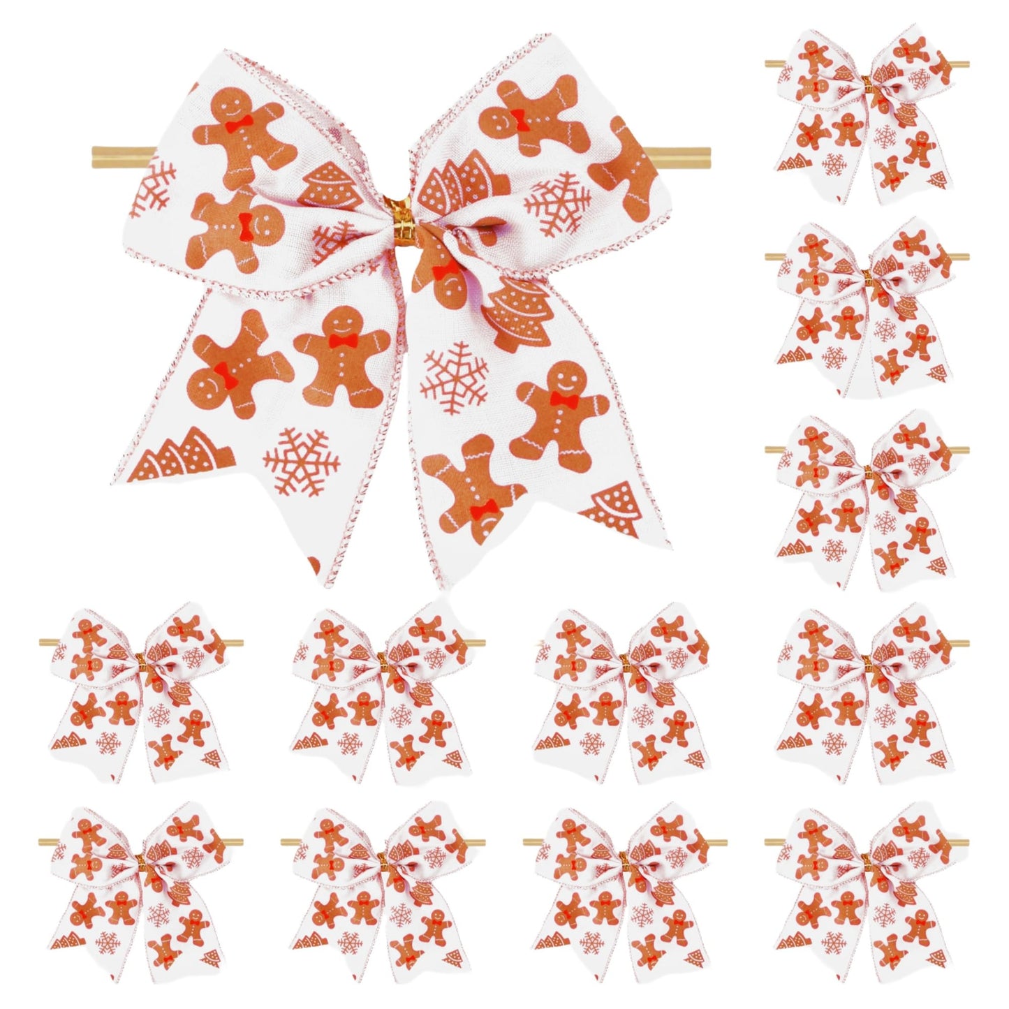 Meseey 12 Pcs Gingerbread Man Bow Ornaments 6 Inch Large Brown and White Christmas Tree Bows for Xmas Garland Wrapping Holiday Party Decor