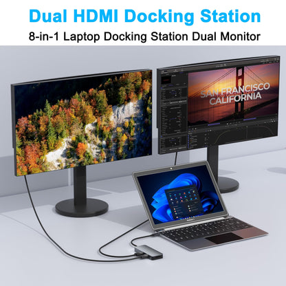 Laptop Docking Station Dual Monitor for Dell/HP/Lenovo/Mac, HDMI Splitter for Dual Monitors Extended Display, Dual Monitor Adapter 4K@60hz, USB C Docking Station for Laptop with HDMI/USB/PD/SD/TF