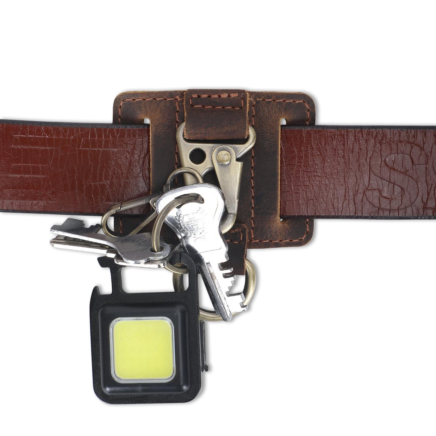 CestAntiQ Heavy Duty EDC Leather Key Ring Keychain Holder with Belt Loop, Key Fob Holder and Belt Clip for Men Brown
