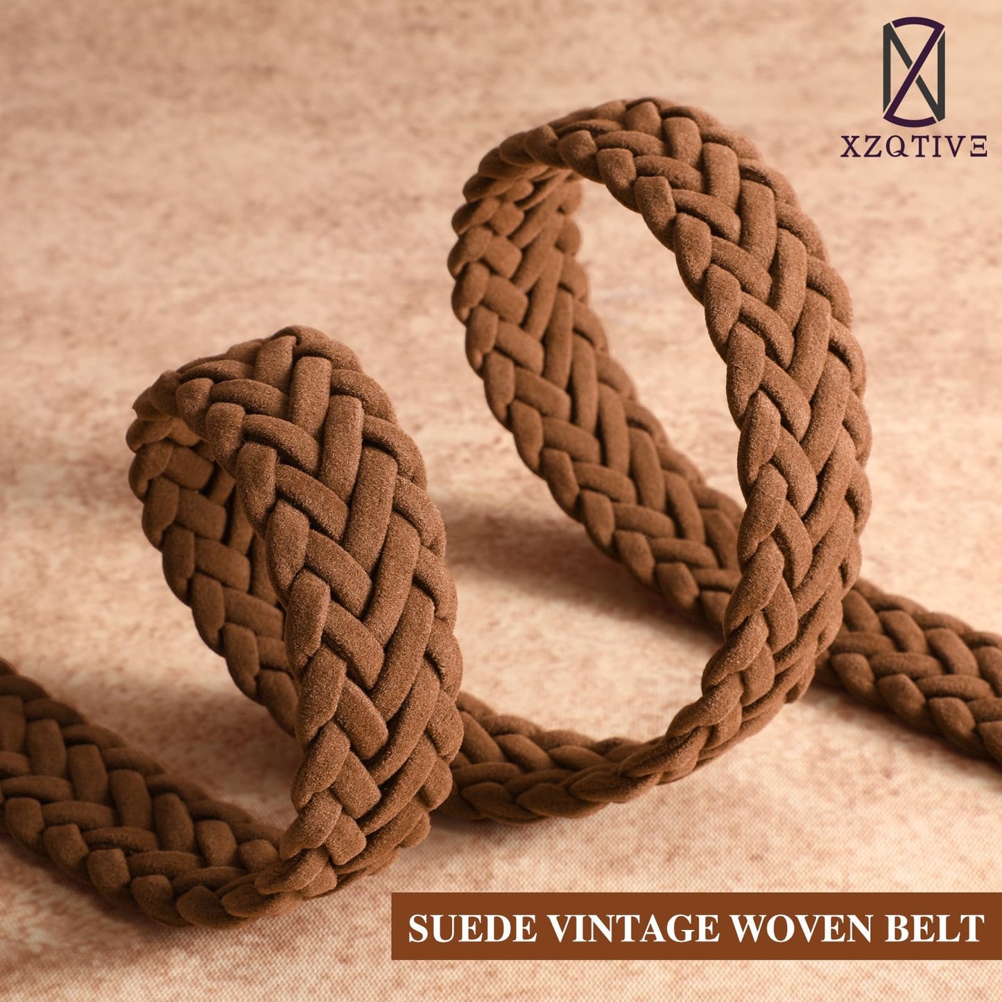 XZQTIVE Women’s Braided Suede Belt with No-Hole Adjustable Design – Vintage Woven Leather Waist Belt for Dresses,Jeans and Casual Outfits