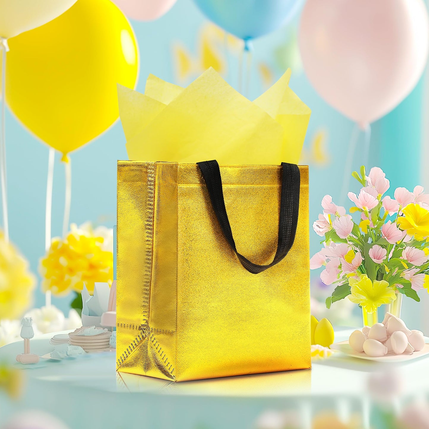 KeerxunBag 12pcs Reusable Gift Bags（Includes Tissue Paper） Gift bag with handle Birthdays Parties Holidays Weddings Medium 10x4x8in gold color Gift Bags