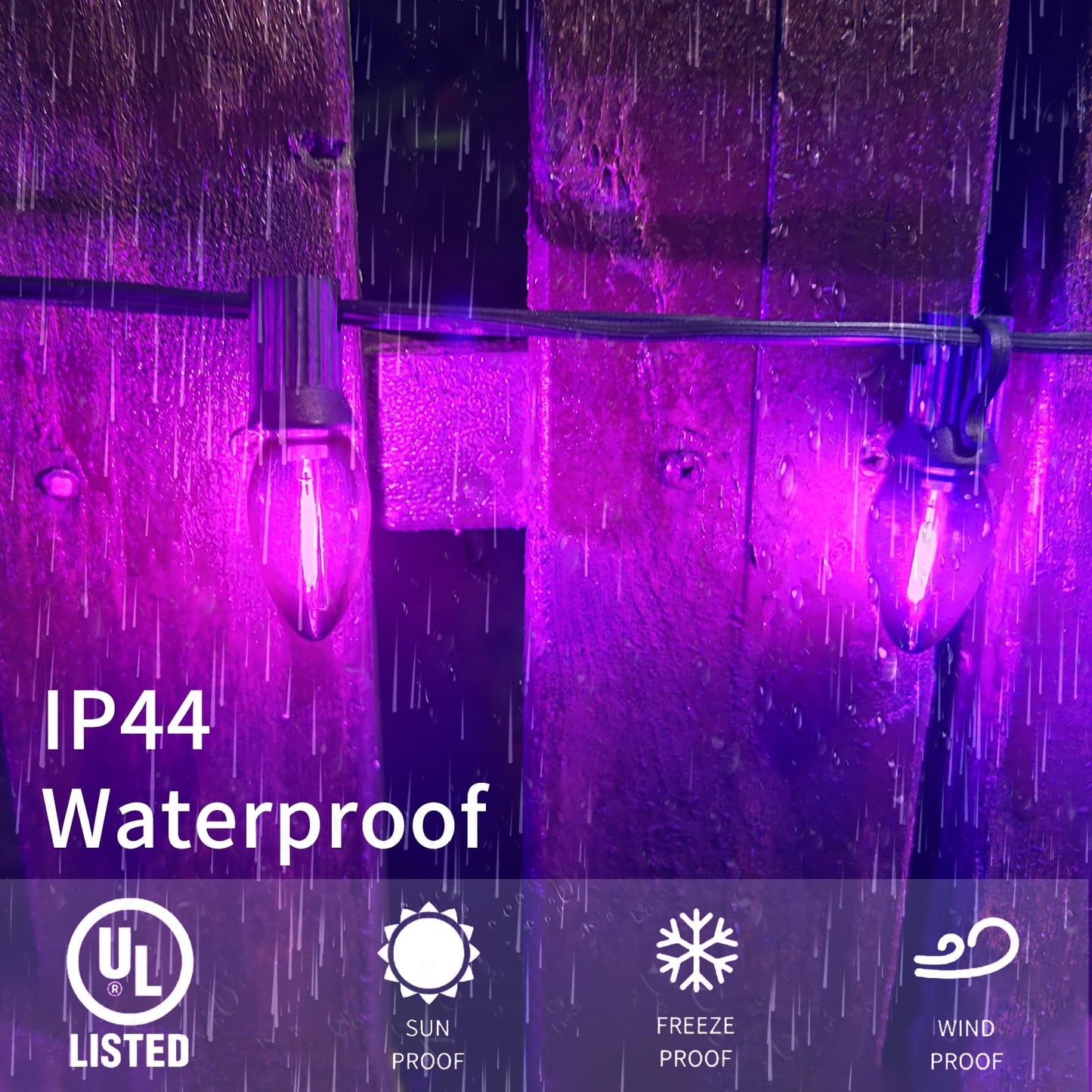 CHYParty 25 Pack C7 Replacement Bulbs, Dark Purple LED Halloween Light Bulbs for Outdoor String Lights, Patio, Christmas Decor, E12 Candelabra Base, Waterproof, Energy-Saving