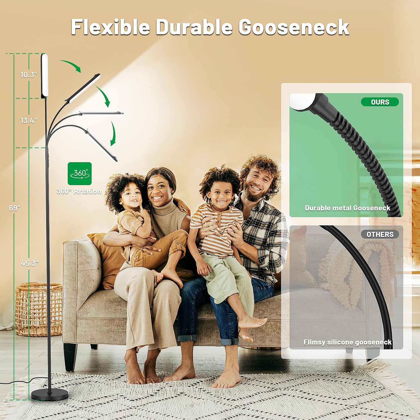 Yikuneng Dimmable LED Floor Lamp, Super Bright Reading Lamps Floor Standing lamp with Remote & Touch Control, Stepless Dimming & 2700K-6500K Color Temperature, for Living Room Bedroom Office, Black