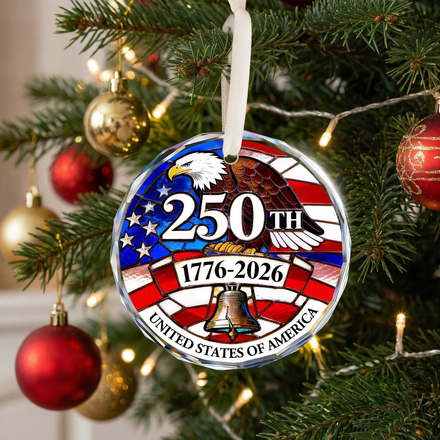 America 250th Anniversary Ornament, America 250 Merchandise Crystal Glass Christmas Ornaments, Fourth of July Decorations, Independence Day Souvenir Gifts, Liberty Bell Keepsake