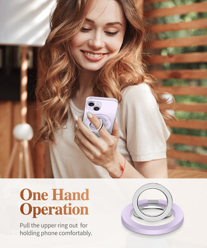 GVIEWIN Magnetic Phone Ring Holder, Compatible with MagSafe Phone Grip with Adjustable Stand, Magnet Phone Ring Kickstand for iPhone 17/16/15/14/13/12 Pro Max Plus Air/Other Phones (Glitter/Silver)
