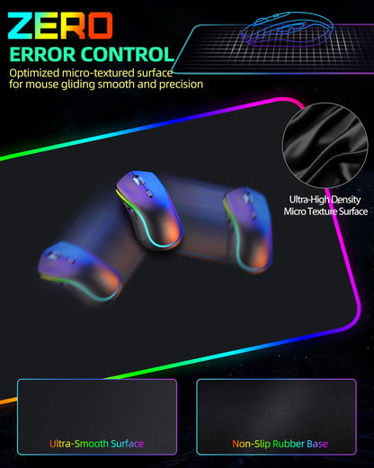Wireless Charging Mouse Pad, RGB Gaming Mousepad, 31.5"x15.7" Extra Large Desk Pad, 13 Light Modes, Ultra-Smooth Surface, Non-Slip Base, Waterproof Computer Keyboard Mat for MacBook, PC, Laptop, Black