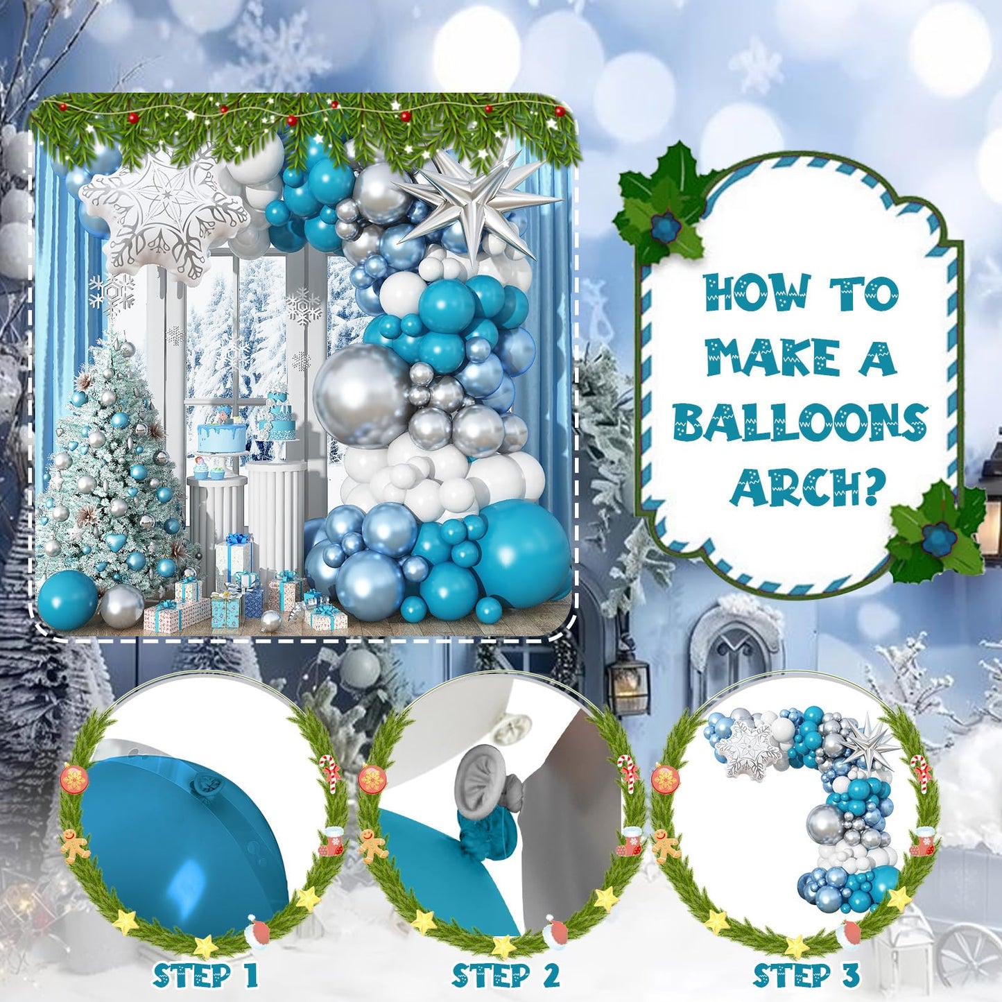 Blue White Snowflake Balloons Arch Metallic Blue Silver Balloon Garland Winter Onederland Princess Birthday Party Decorations Peacock Teal Latex Helium Balloons Explosion Star New Year Christmas