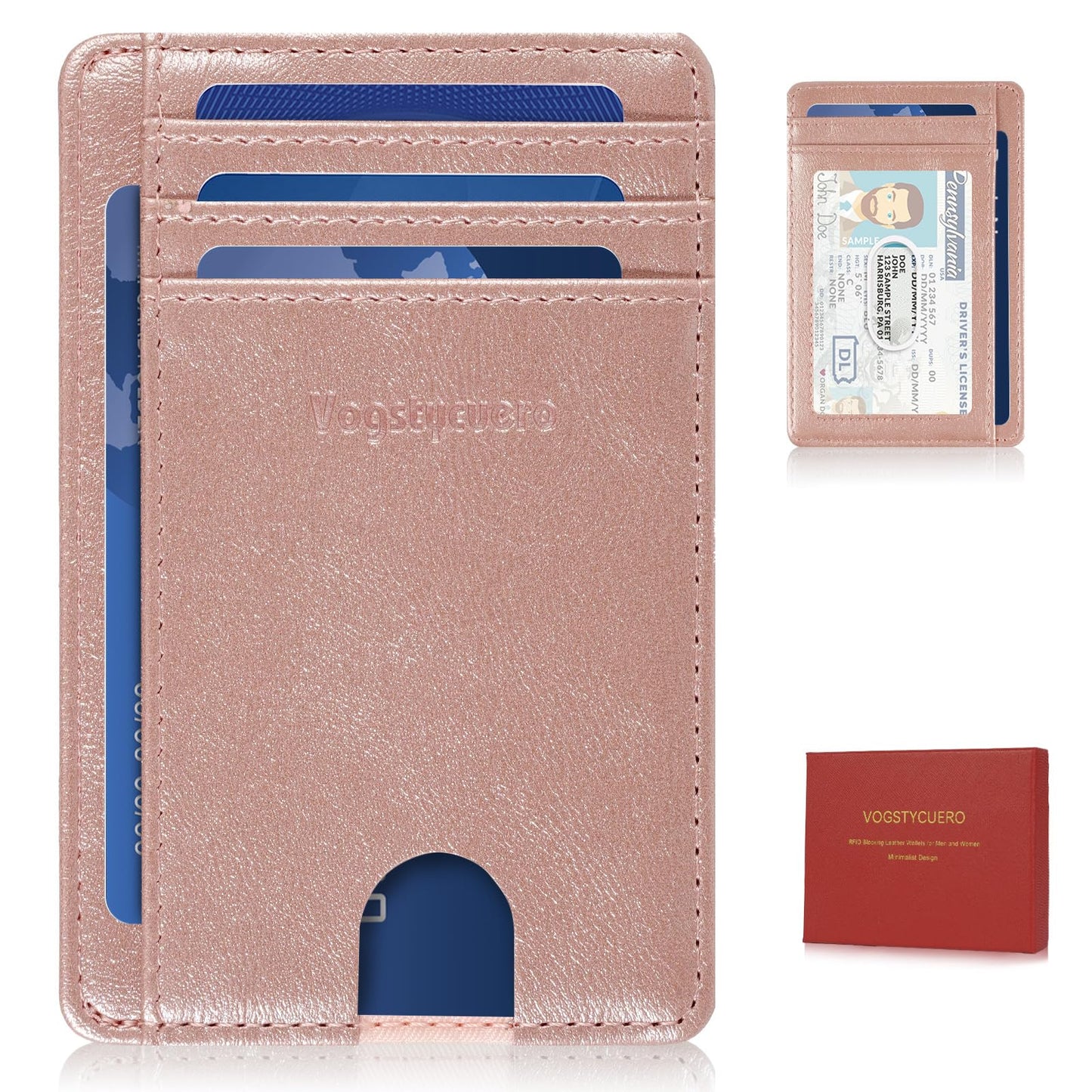 VOGSTYCUERO Front pocket thin wallet for Men Women RFID Blocking Credit Card Holder Card Cases Slim Minimalist wallet with Gift Box (Alaska Pink)