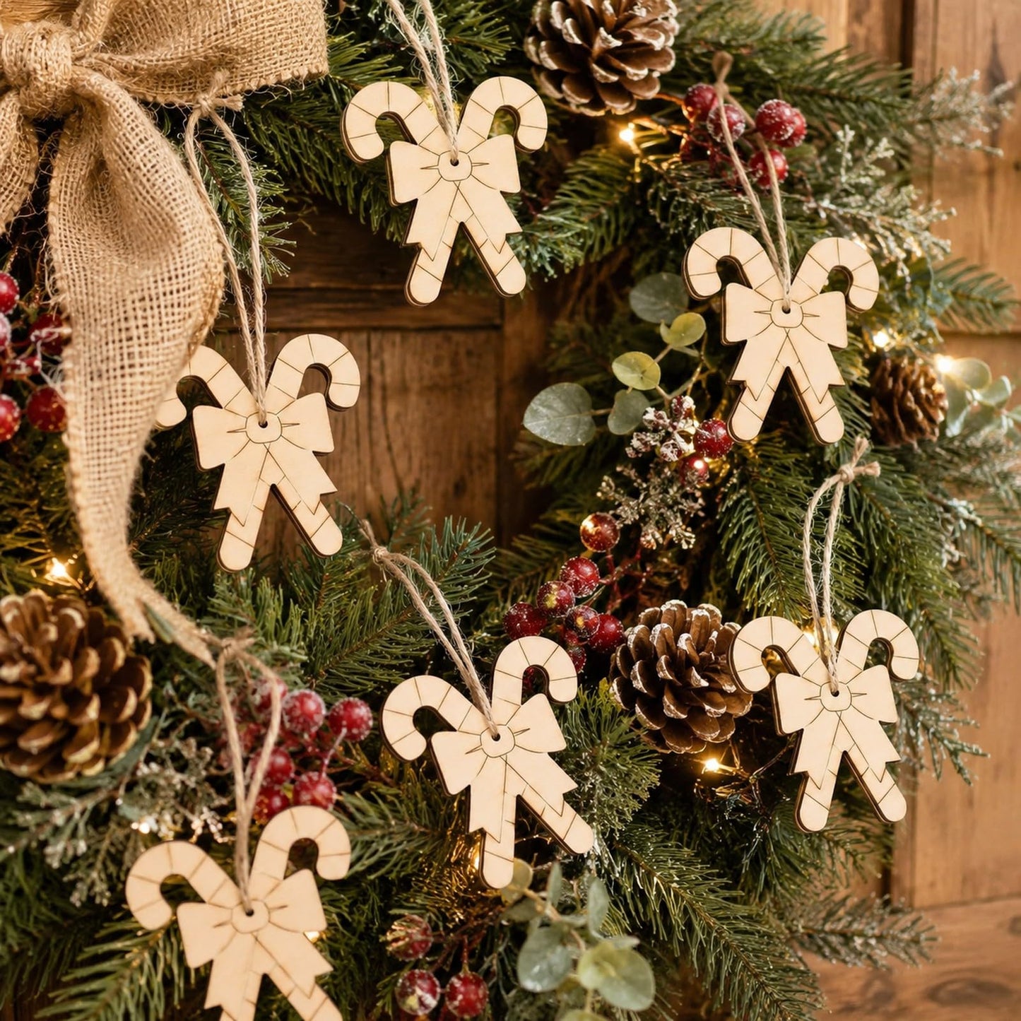 LOGOFUN 20PCS Wooden Candy Cane Cutouts Christmas DIY Ornaments Blanks