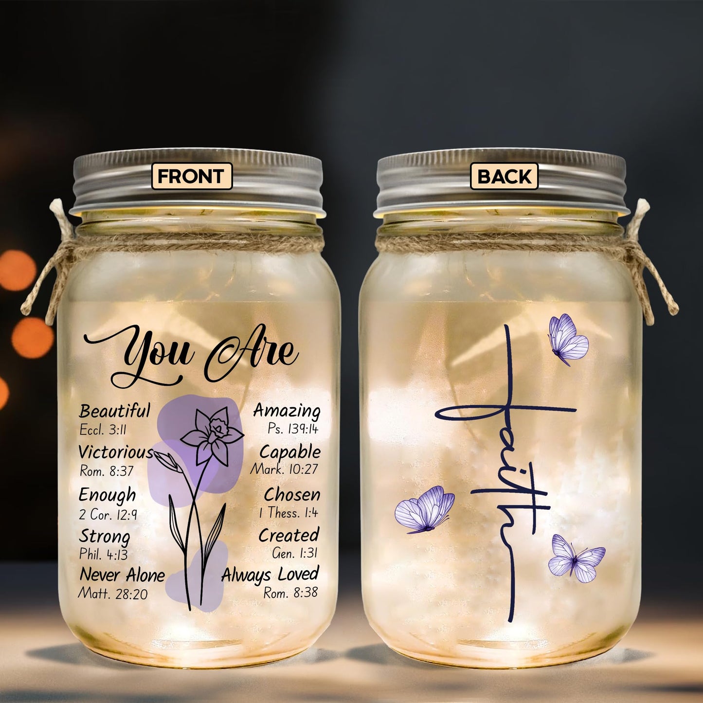 Religious Gifts for Women Christian Mason Jar Lamp - Easter Mothers Day Inspiration for Mom Bible Encouragement Gifts for Women - Faith Jar 14oz Nightlight Bible Scripture for Mom Nana Girlfriend