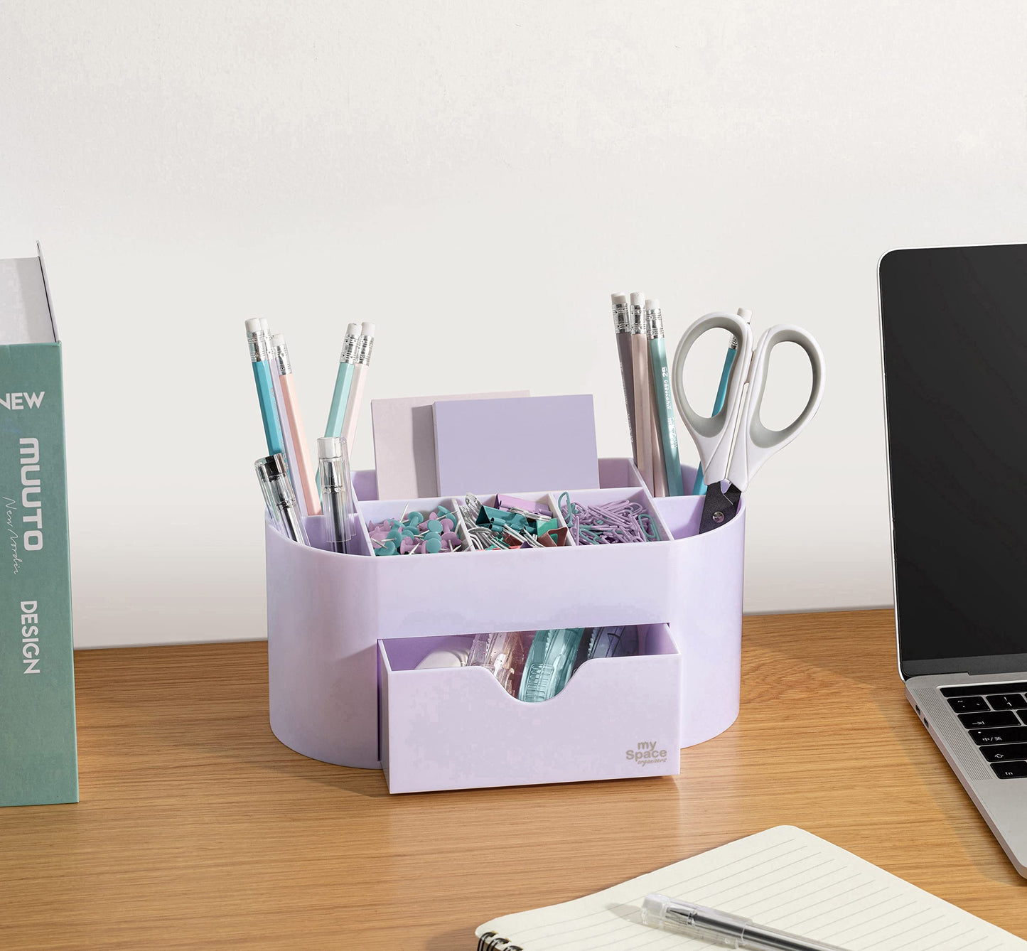 My Space Organizers Lavender Desk Organizer for Office Supplies and Desk Accessories - Pen Holder Desktop Organization for Room College Dorm Home School (White Lavender)