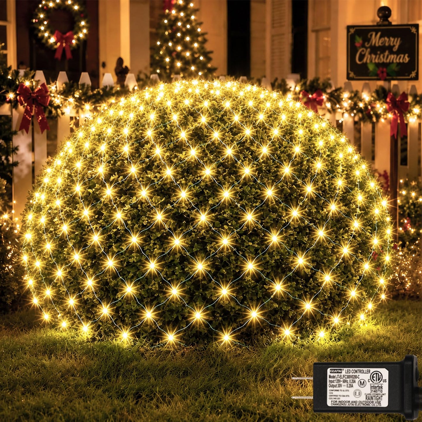 OYCBUZO 360LED Net Lights, 21ft x 5ft Connectable Christmas Outdoor Mesh Lights with Timer & 8 Lighting Modes, Waterproof String Light Plug in for Xmas Tree Bushes Garden Holiday Party - Warm White
