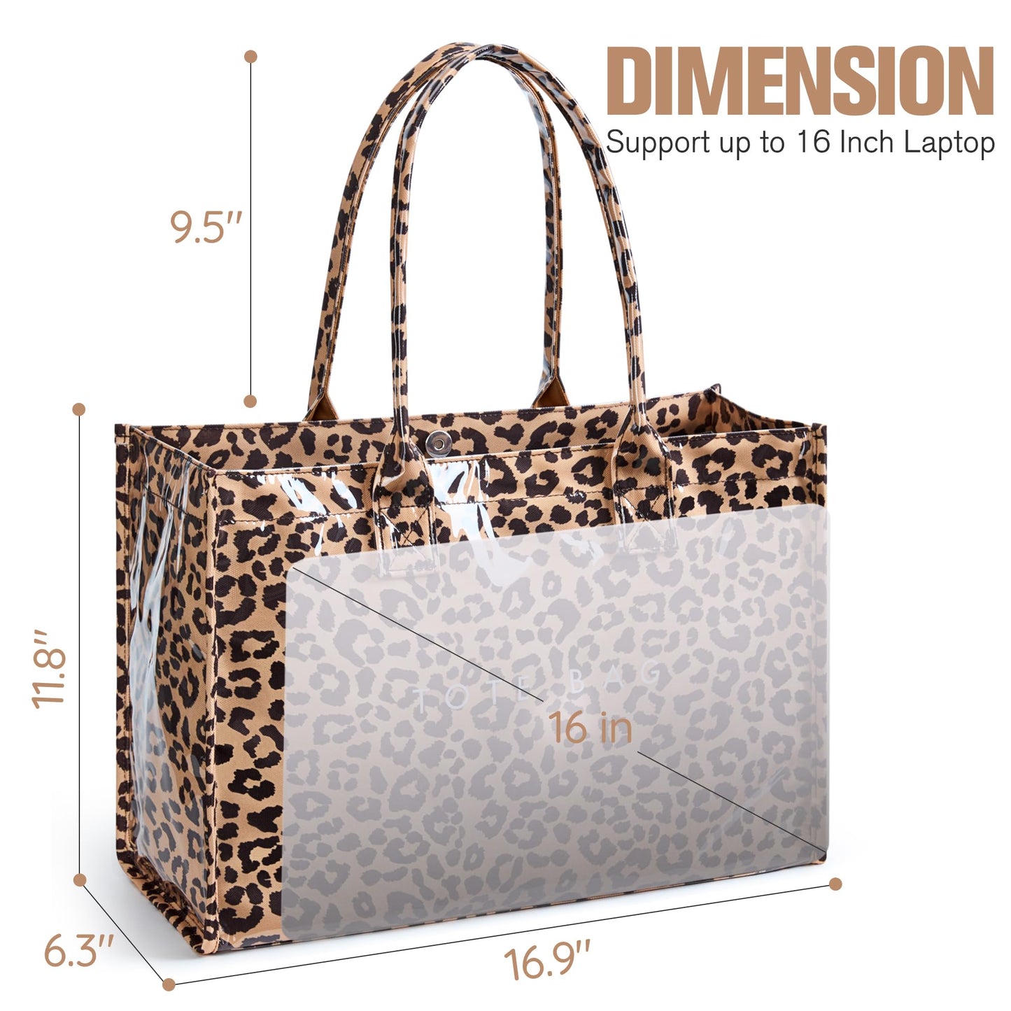 KALIDI PVC Tote Bag Women’s Kraft Paper Work Handbags Purses with Top Handle,Leopard