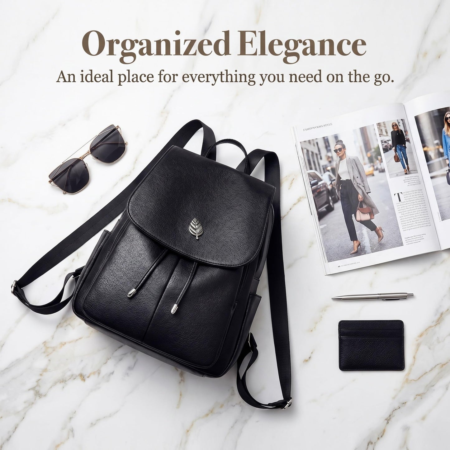 Drimzate Trendy Leather Backpack Purse for Women, Small Ladies backpacks Casual Lightweight Women Shopping Travel Daypack(A-Black)