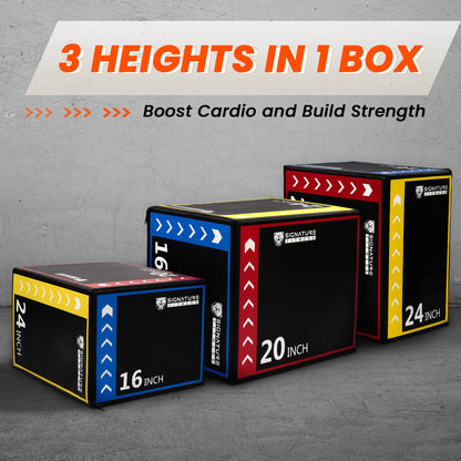 Fitvids Plyo Box, 3-in-1 Foam Plyometric Jump Box, 16”x20”x24” Box Jump for for Home Gym Training Fitness Workout Exercise
