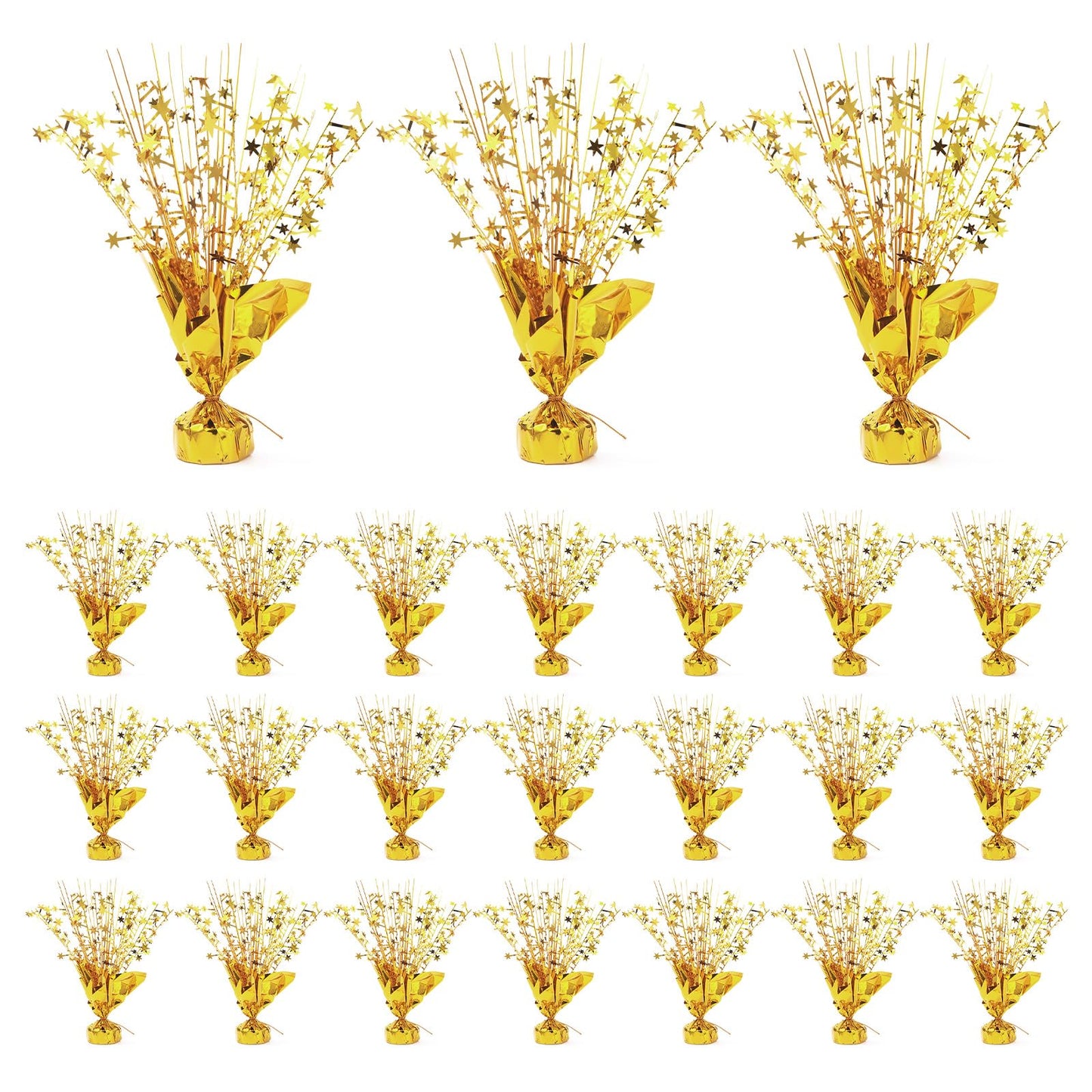 Ohiyoo 24 Pack Gold Metallic Foil Spray Centerpiece Star Table Decoration Burst Table Centerpieces for Birthday New Year Wedding Anniversary Graduation Party Supply (Gold)