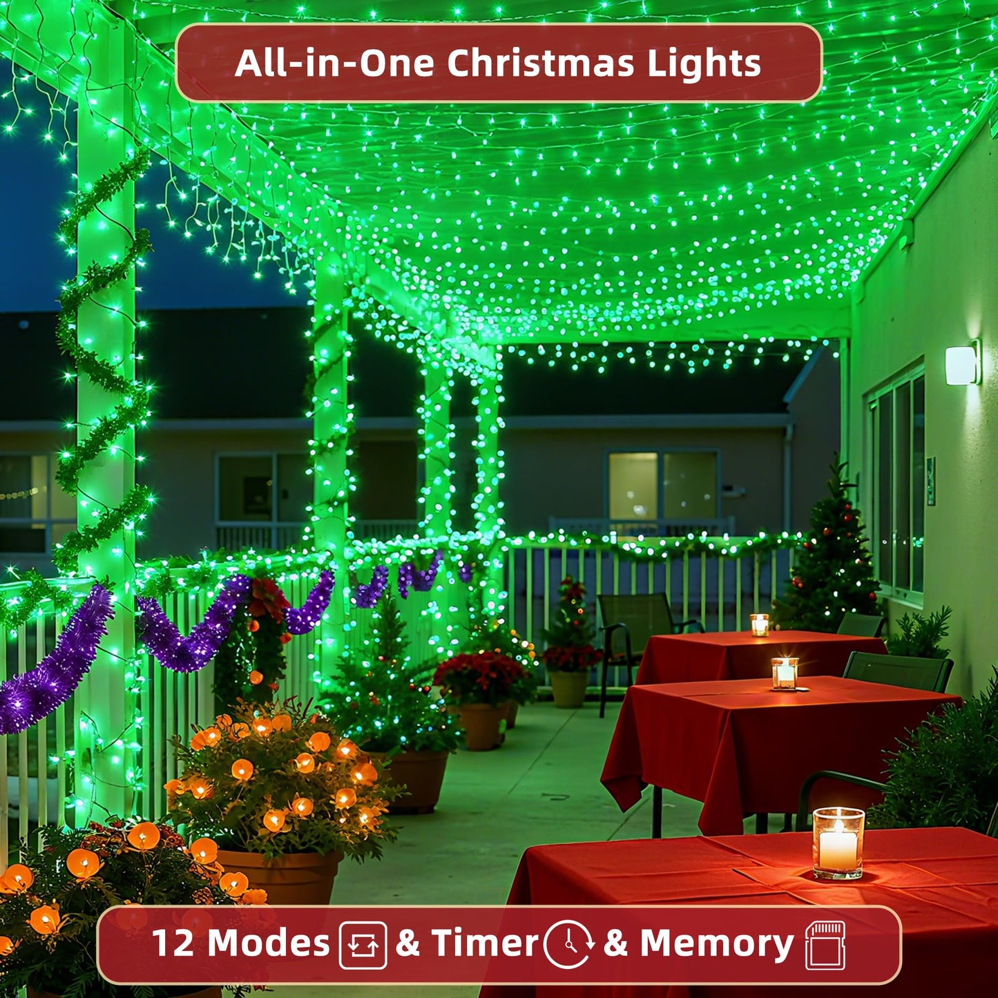 240ft Outdoor Christmas Lights, 750 LED Super Long String Lights 12 Modes & Timer Memory, Dimmable Outsite Waterproof Light Strings for Xmas Tree Garden Wedding Party Holiday Decorations Green