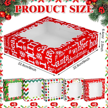 Czlotyh 30 Pcs Christmas Cookie Boxes with Window 9 x 9 x 2.5 inch Xmas Treat Boxes Candy Bakery Cupcakes Desert Container for Pastries Packaging Christmas Party Supplies Gift Giving