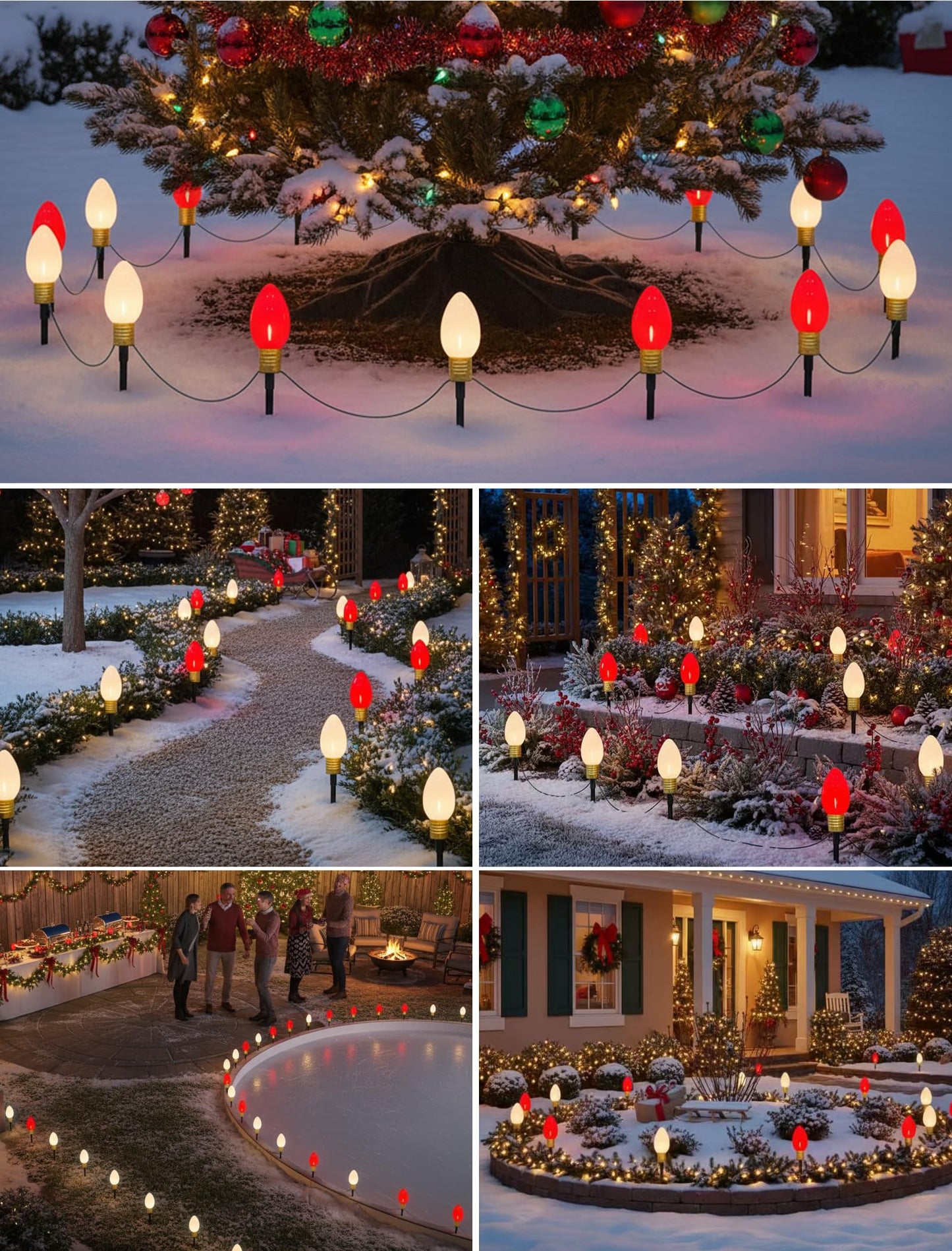 2 Pack Jumbo C9 Christmas Pathway Lights, 14FT Red & White LED Outdoor Path Lights, Waterproof Connectable Giant C9 Pathway Markers for Yard, Garden, Walkway, Christmas Decorations