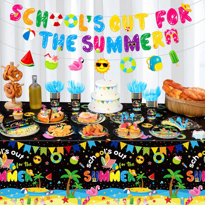 Yiyiring 173 Pcs School's Out for Summer Party Supplies End of School Year Party Decorations Serve 24 Guests Include Plate Cup Napkin Tablecloth Banner Cutlery for Last Day of School 2026 Grad