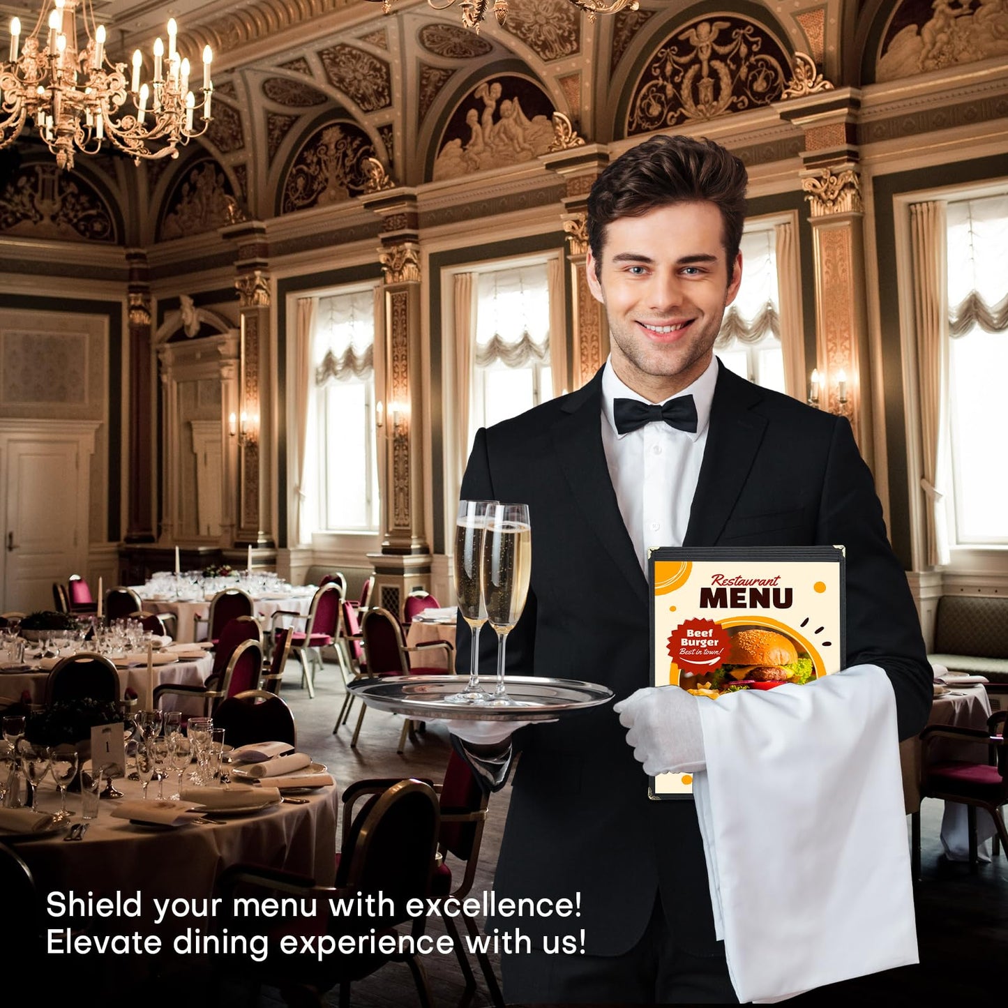 FLKQC Menu Covers 8.5 x 11 | Pack of 30 Restaurant Recipe Menu Covers Transparent Restaurant Menu Covers for Kitchen, Drink, Wine Menu Covers Black (8.5"x 11" (1 Page, 2 View))
