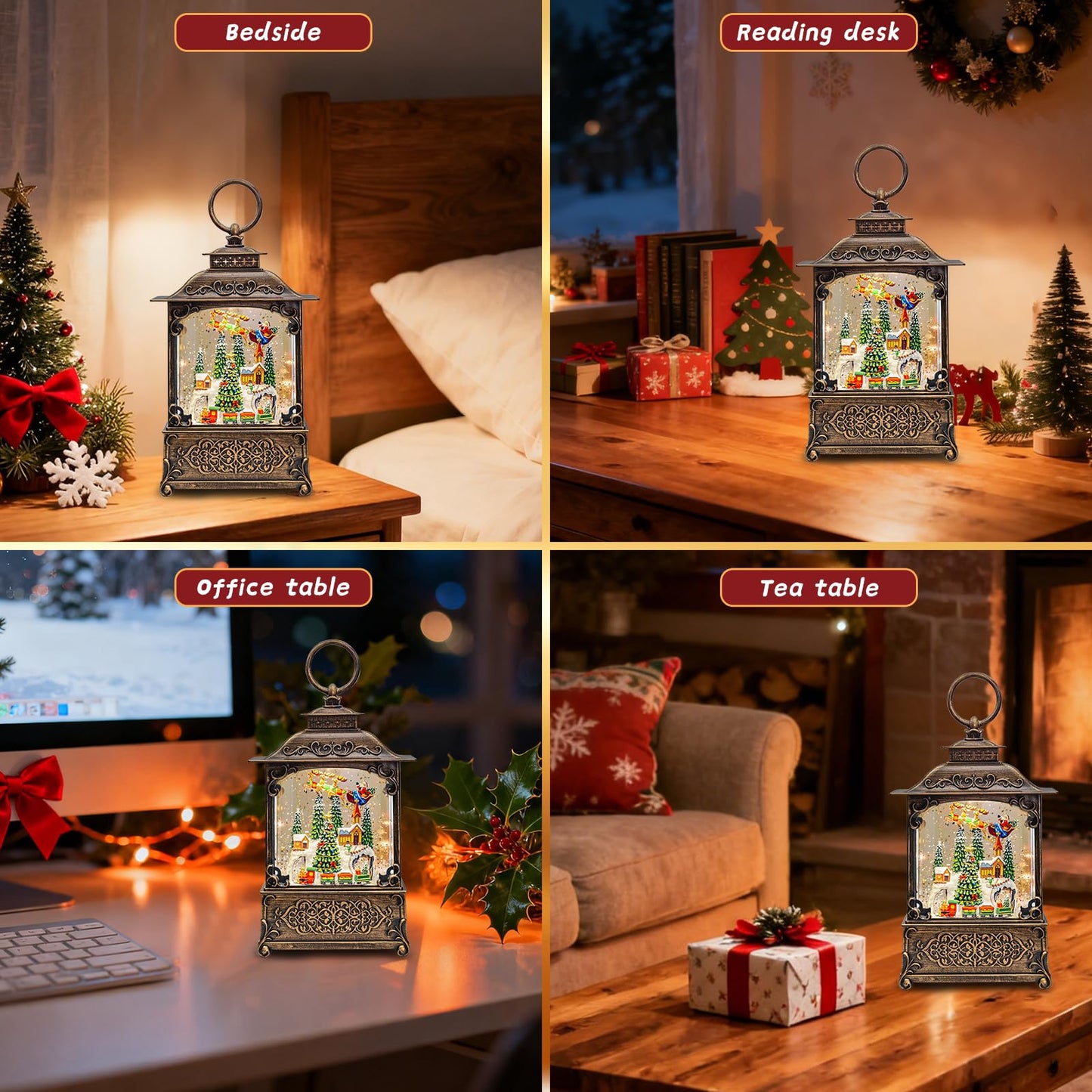 Snow Globe, Santa Snow Globe Christmas Tree, Lighted Musical Decorations Lantern,Village Houses, Train Battery, Reindeer, USB or Battery Operated，Gifts for Men and Kids.