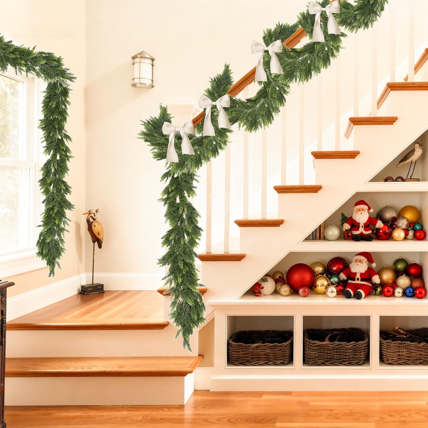 Joyhalo 6FT Christmas Garland Real Touch Cedar Garland Artificial Realistic Faux Cedar Garland with Lights for Mantle, Fireplace, Stairs Railing,Table Decor and Indoor Christmas Decorations