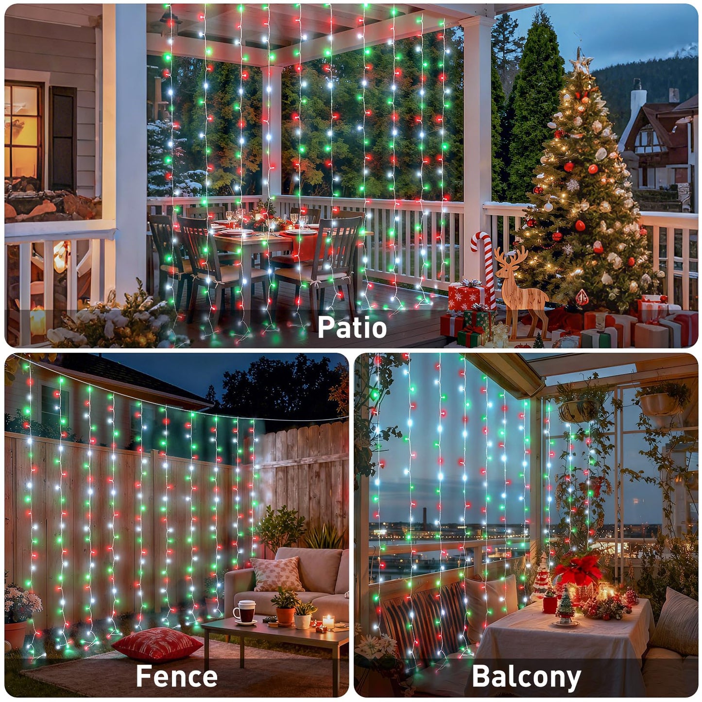 JMEXSUSS 300LED Red White and Green Christmas Curtain Lights with Remote, Indoor Christmas String Lights Plug in, Hanging Twinkle Lights for Bedroom Window Wall Yard Outdoor Xmas Decor, 9.8x9.8ft