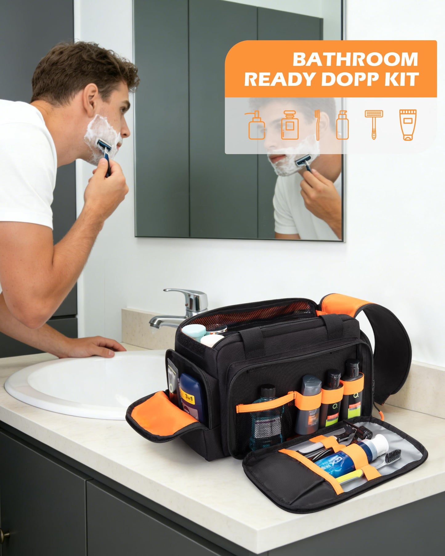 Prokva Tactical Travel Toiletry Bag for Men, Extra Large Dopp Kit Organizer with Dual Way Zippers, Travel Hygiene Bag for Shaving Grooming Bathroom Essentials, Black (Empty Bag)
