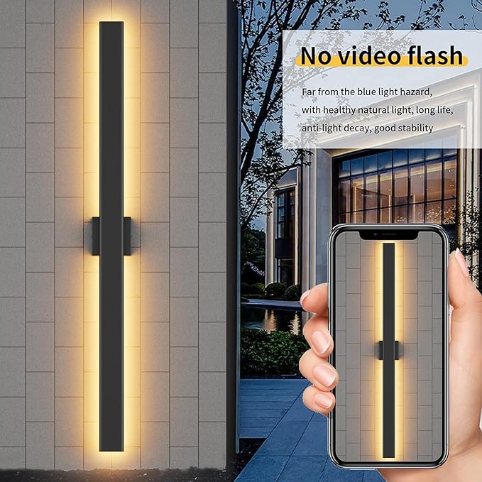 Outdoor Lights 2 Packs,Modern Outdoor Wall Light Fixture Long Strip LED Wall Sconce IP65 Anti Rust 3000K 4000K 6000K Exterior Wall Mount Lights for Entrance, Hallway, Garage, Porch(3CCT)