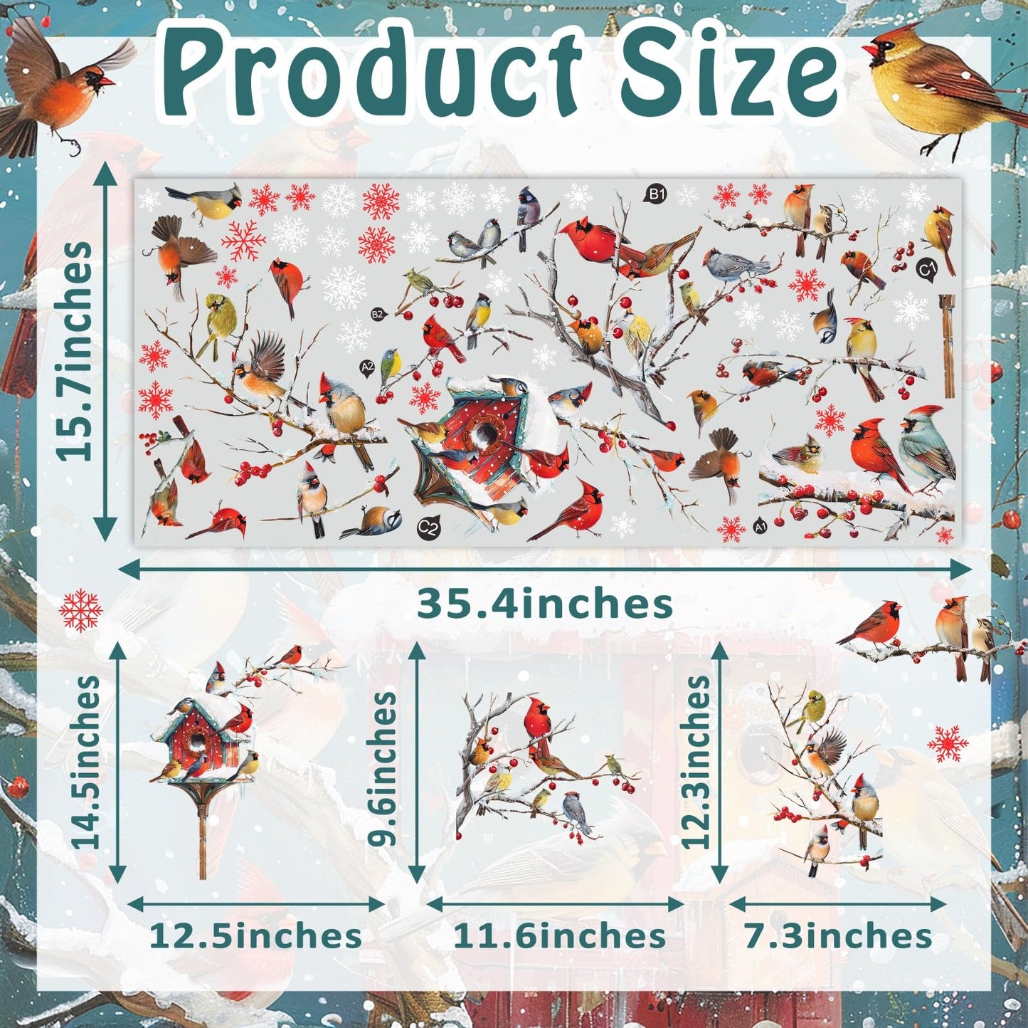Winter Window Stickers Christmas Window Clings Double-Sided Xmas Sticker for Indoor Outdoor Decor Winter Birds Tree Branch Windows Decals for New Year Christmas Holiday Party Living Room Home Decor