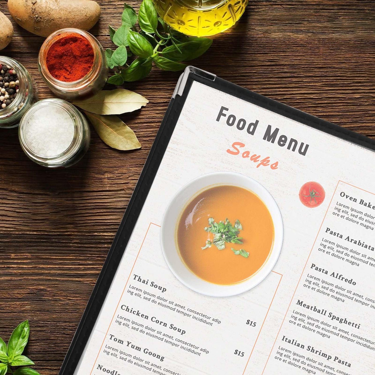 JAPCHET 4 Pack 8.5 X 11 Inch Menu Covers, Restaurant Menu Holder Covers 4 Page 8 View Menu Book Clear Plastic Menu Sleeves with Leather Edge Menu Covers for Restaurants, Hotels and Bars, A4 Size