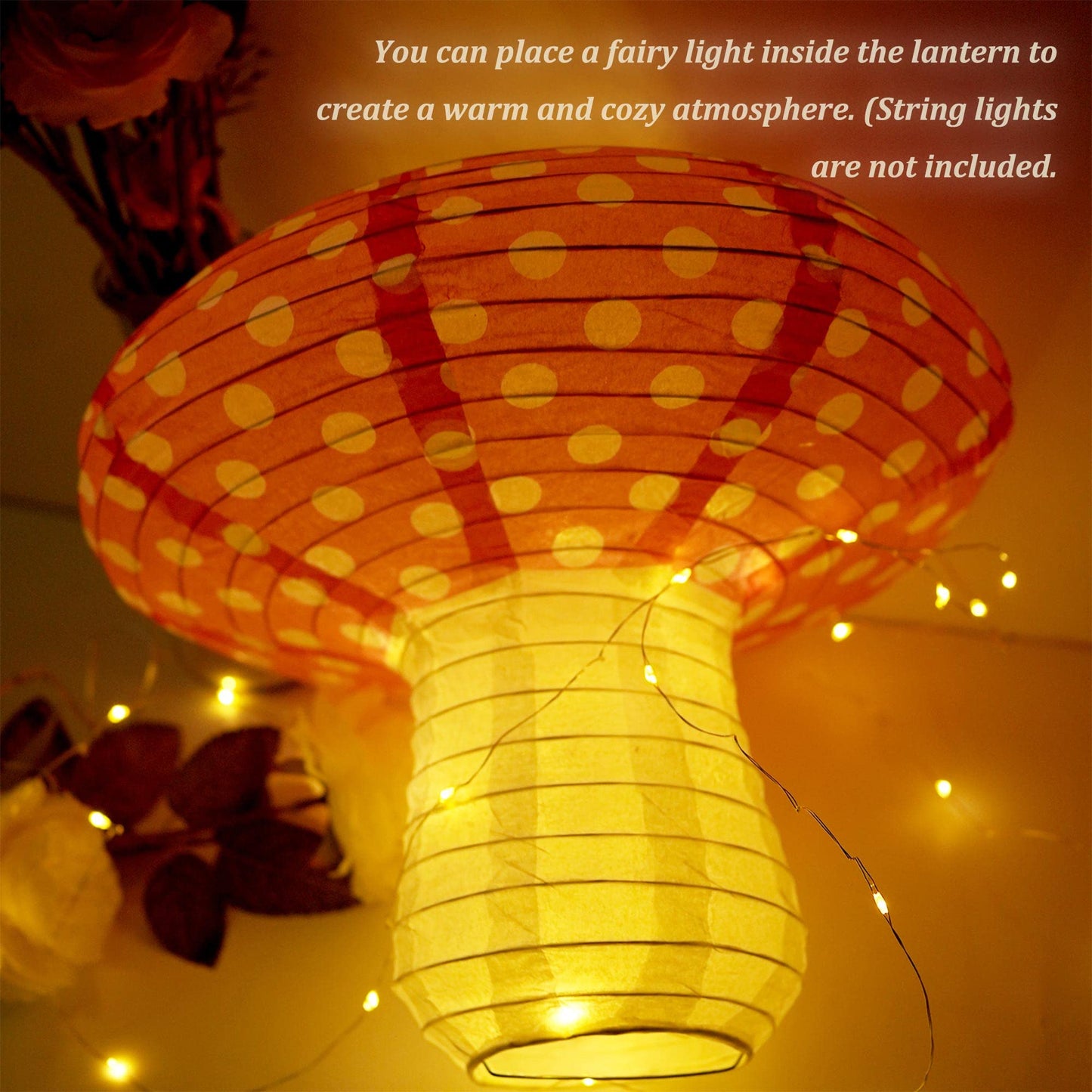 4Pcs Mushroom Paper Lanterns, Cynzia Large Paper Lantern Wonderland Forest Jungle Theme Hanging Ornament, 3D Mushroom Decor for Garden, Christmas, Party, Nursery (Pink)