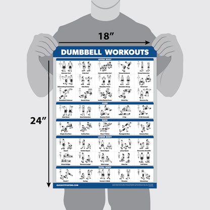 Palace Learning 3 Pack, Dumbbell Exercise Poster + Kettlebell Workouts + Resistance Bands Exercises - Set of 3 Workout Charts (LAMINATED, 18" x 24")