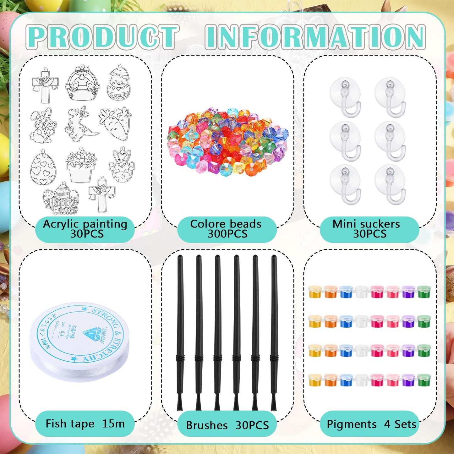 Beeveer 30 Pcs Religious Suncatcher Craft Kit to Paint, DIY Stained Glass Window Ornaments with Cross Bunny Egg Designs, Hanging Faith Decorations for VBS Church Group Activity Home Decor