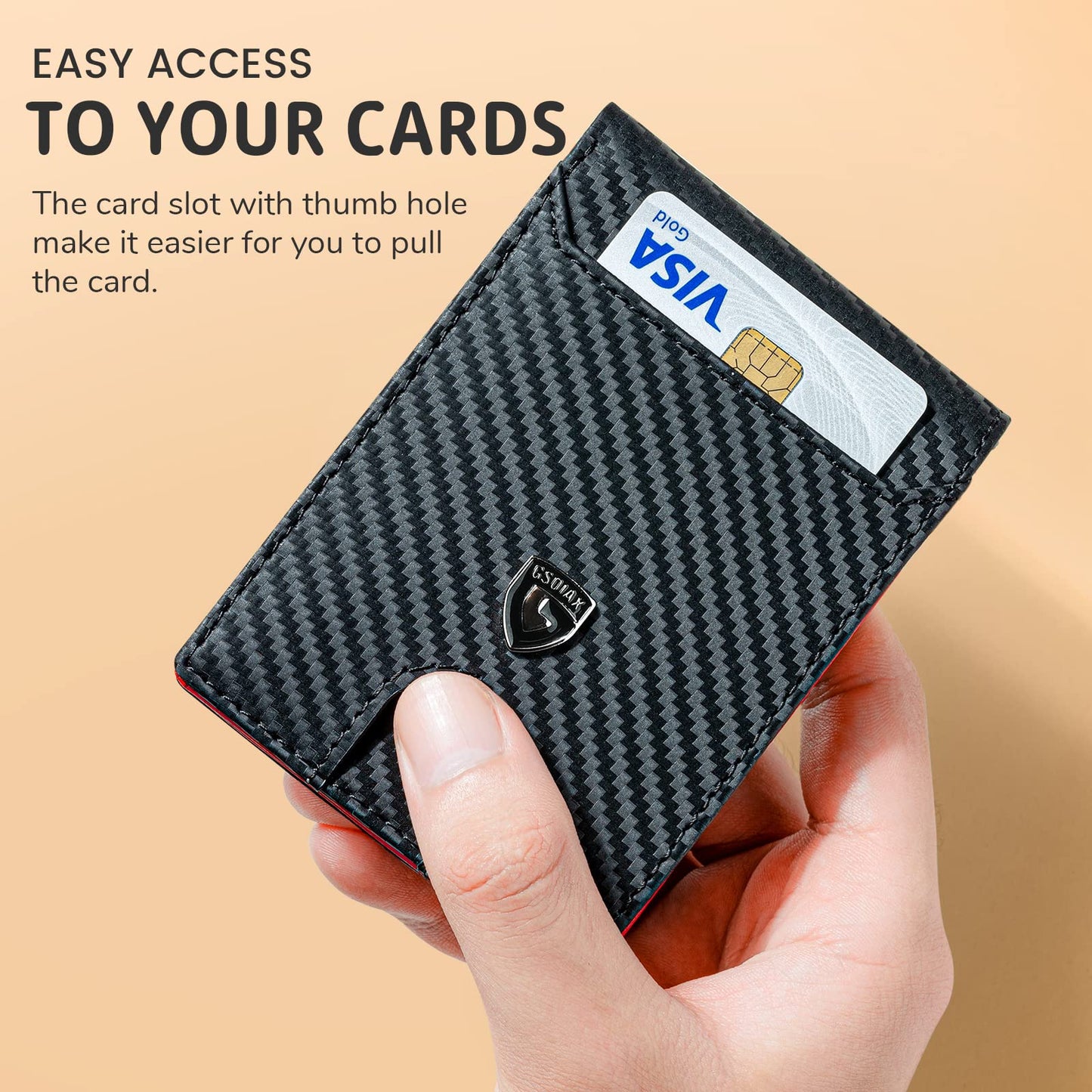 GSOIAX Slim Wallet for Men RFID Blocking Bifold Wallet Carbon Fiber Front Pocket Wallet with 11 Card Holder Minimalist Mens Wallet with Gift Box(Carbon Black and Red)