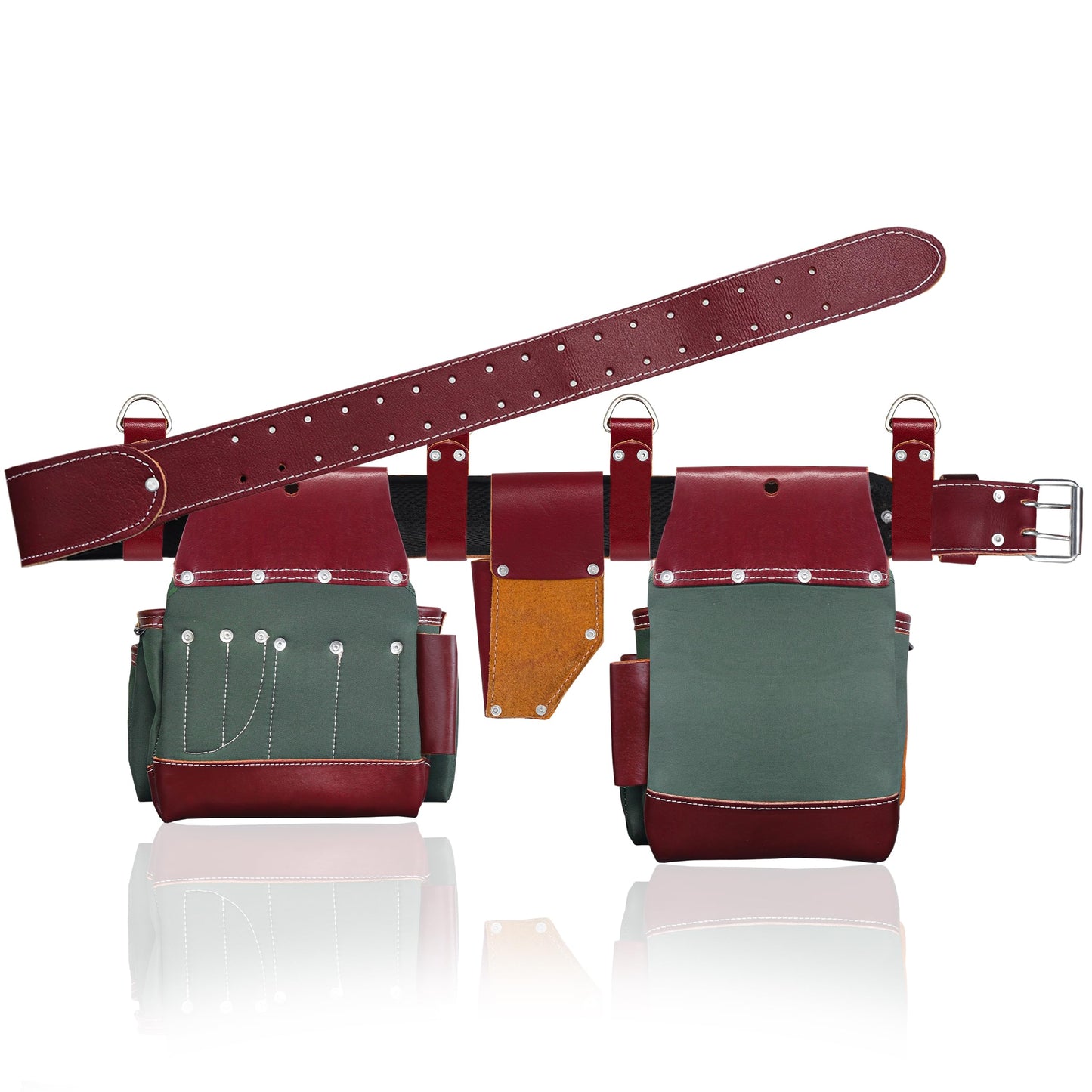 FUERI Carpenter Tool Belt made with Nylon & Grain Leather comes with Adjust to fit Padded Belt, Pouches with multiple pockets, Suspender loops, and a Hammer Holder (Best Gift for your father)