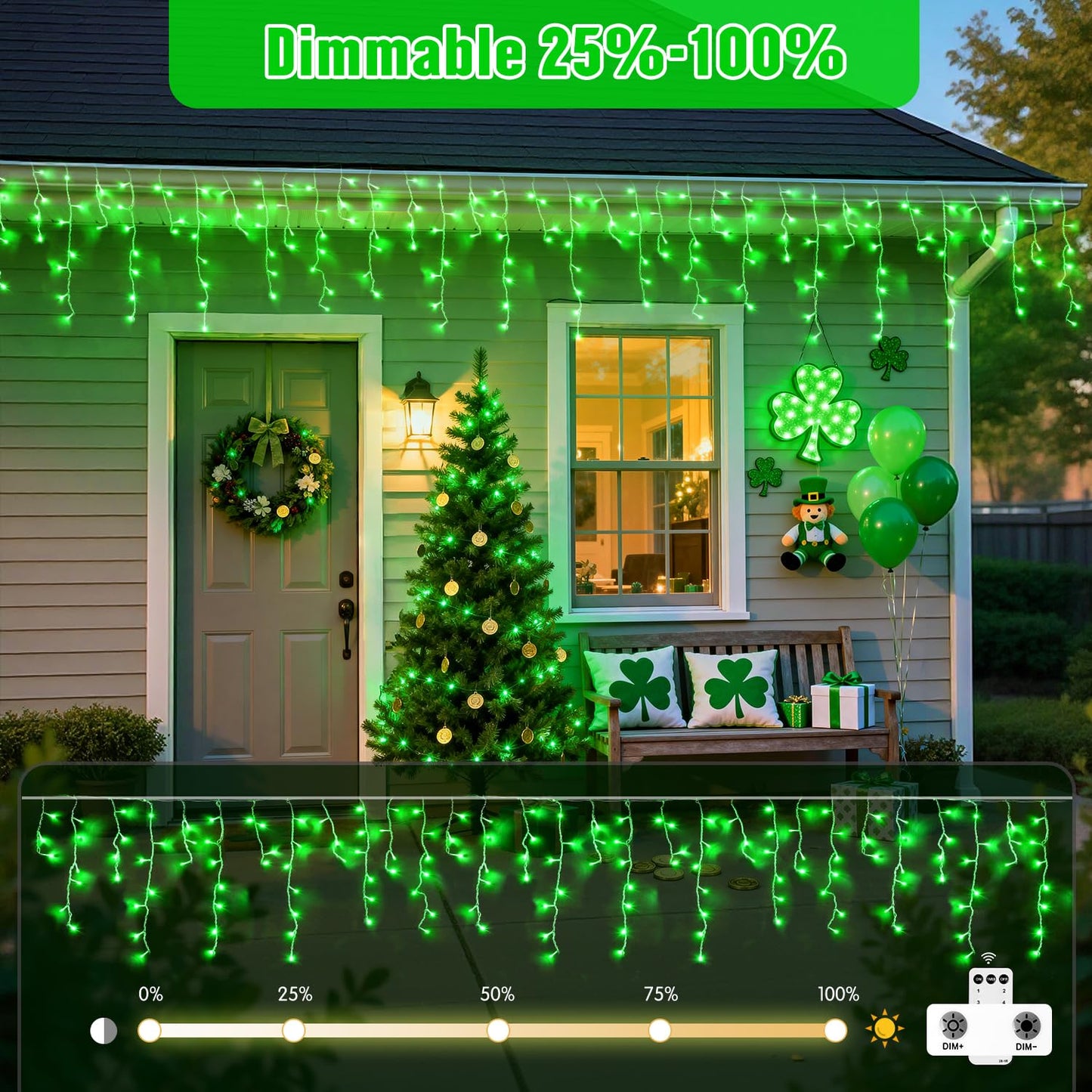 JMEXSUSS 400 LED 38.8F Green Icicle Lights for St Patrick's Day, Green Christmas Lights Indoor Outdoor, String Icicle Light for St Patrick House Fireplace Party Yard Decoration